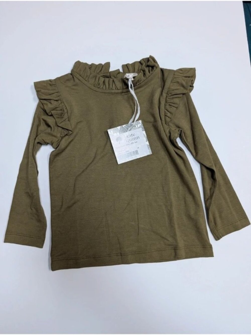 Olive Leaf Green 2T Ruffle Sleeve Tee Bamboo Kate Quinn